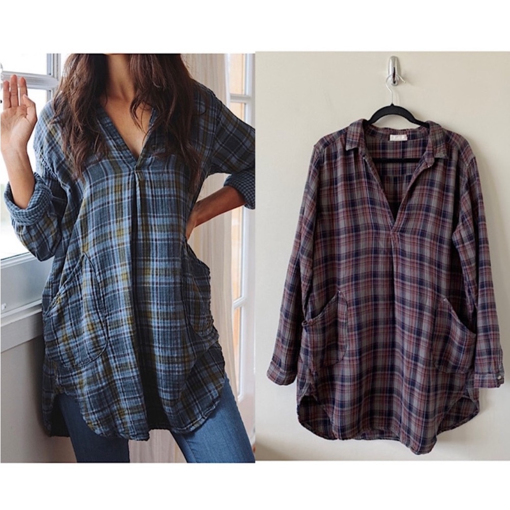 CP Shades - Tenton Green and Purple Oversized Button Down Tunic (Large)